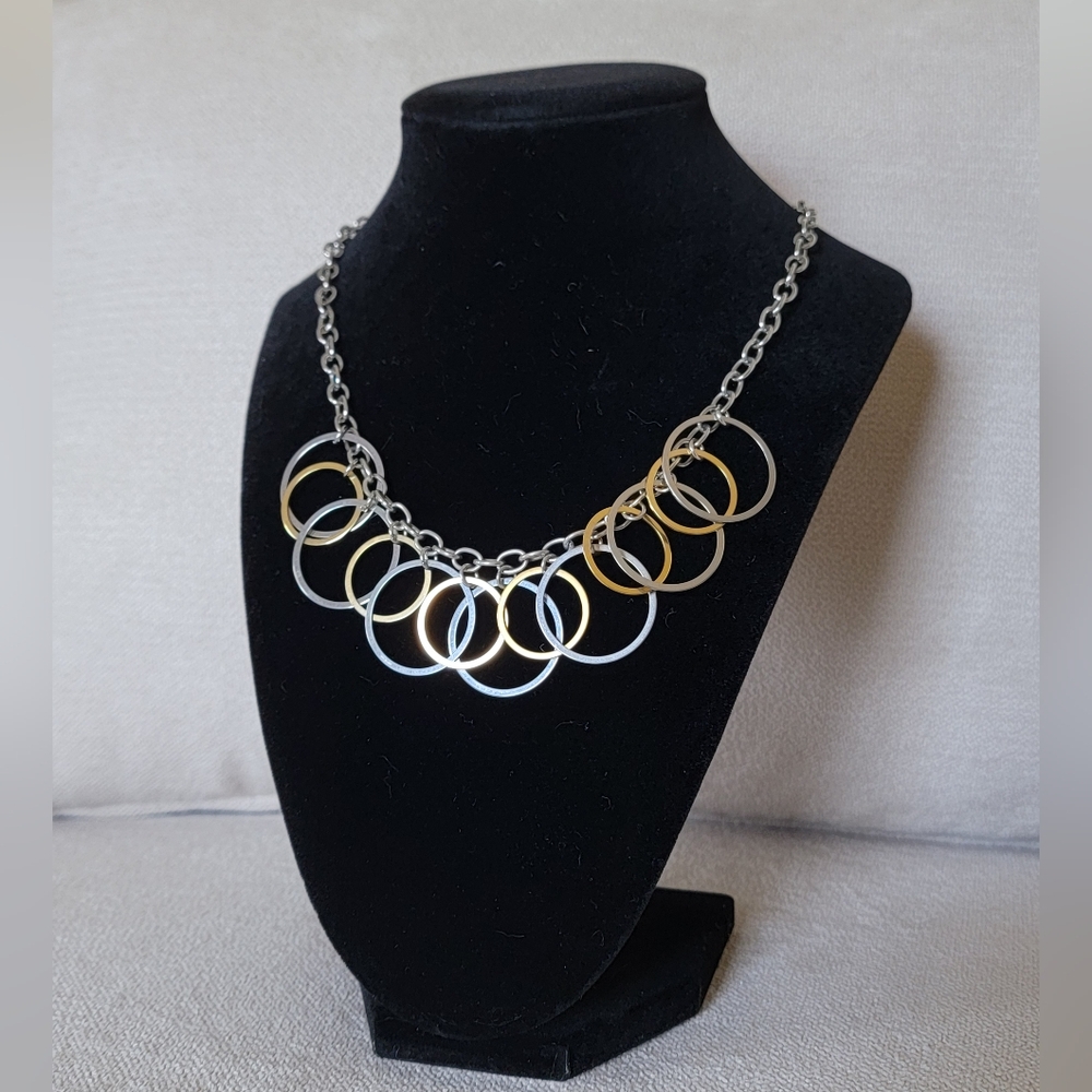 Estate Stainless Steel Two-Tone Circle Link Necklace